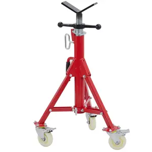 V-Head Pipe Jack Stand with Casters, 28-52 Inch Adjustable Height,1/8"-12" Capacity, 2500 lb Load Capacity,Heavy Duty Carbon Steel Body, Steel Jack Stands with Portable Folding Legs