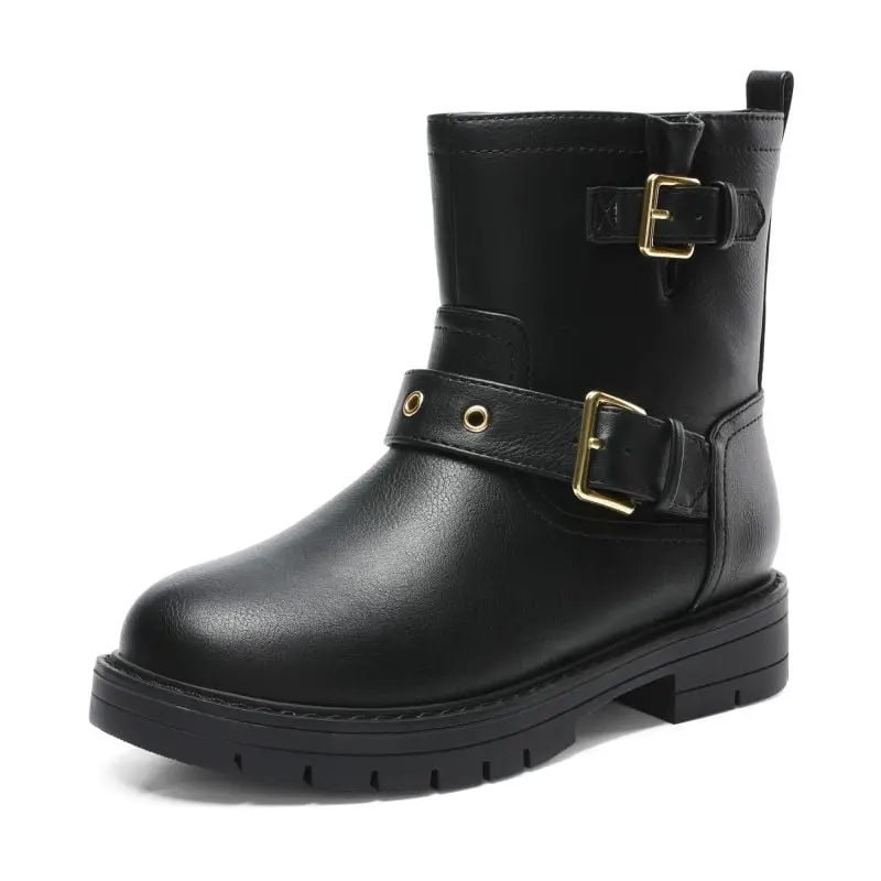 Dream Pairs Girls' Water-Resistant Ankle Boots for 10-11 Years - Adjustable Buckle Straps Fit Snugly, Cushioned Insole, Jersey Fabric, Thick Outsole, Grip for Play, Everyday Outfits