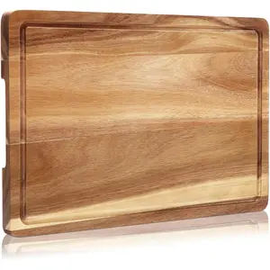 Garvee 18 x 12 Inch Large Natural Wood Cutting Board, 1-Inch Thick Butcher Block with Deep Juice Groove & Side Handles, Multipurpose Chopping Board for Meat, Vegetables, Fruits & Charcuterie