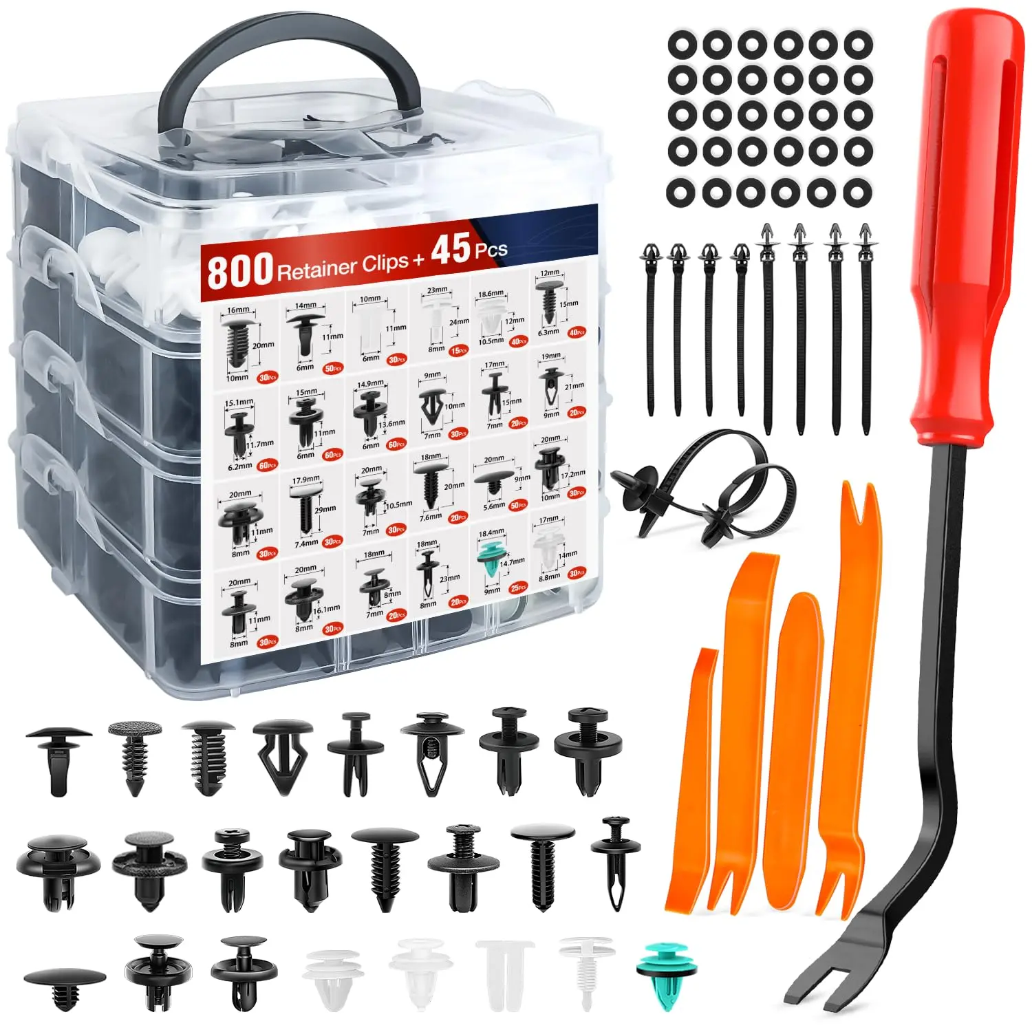 Nilight 845-Piece Car Push Retainer Clips Assortment - 24 Popular Sizes Nylon Bumper Fender Rivets with 10 Cable Ties & Fasteners Remover, Auto Parts Accessories for GM Vehicle Replacement Needs, Car Accessories, Accessories For Car