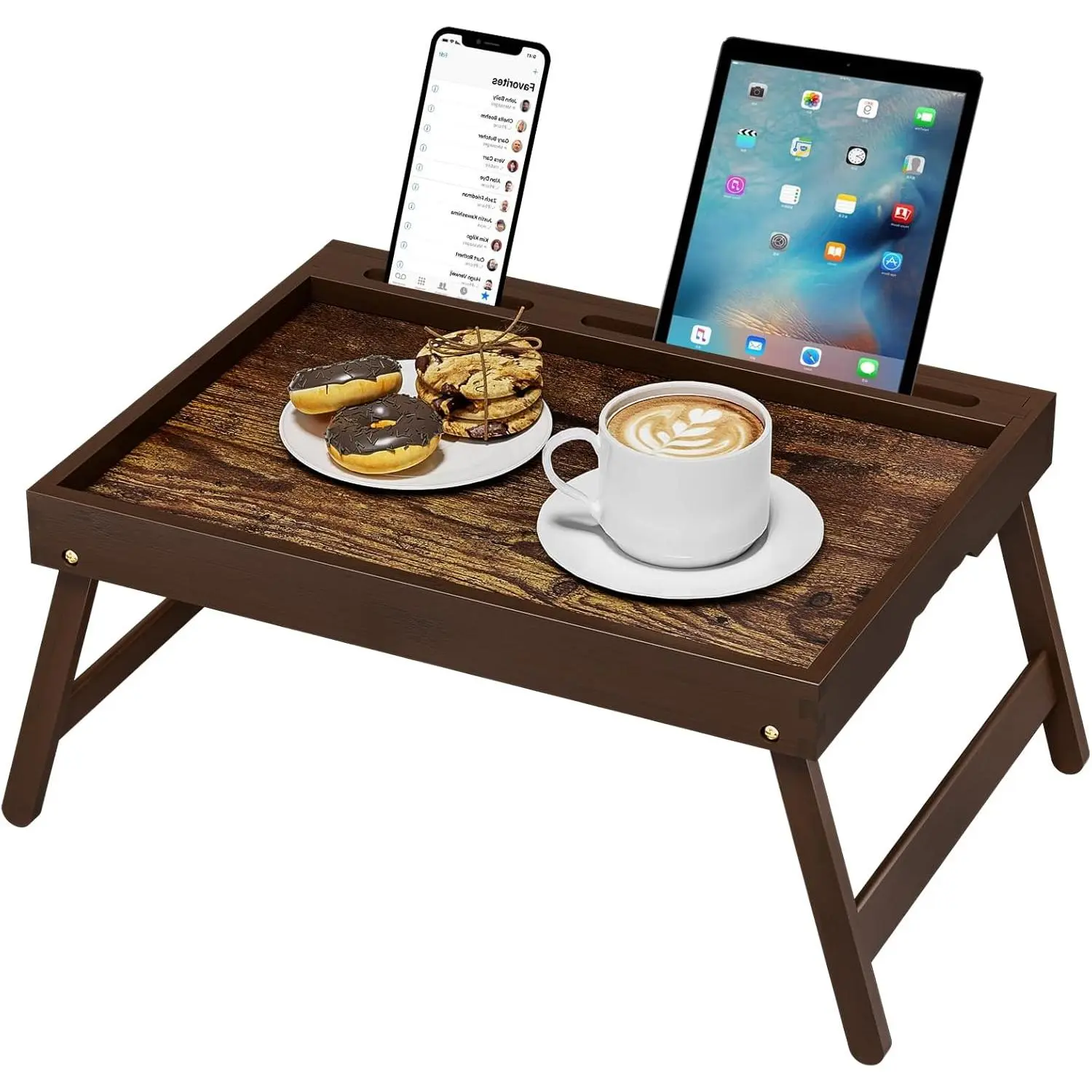 Bamboo Bed Tray Table - Multifunctional Portable Laptop Stands & Trays with Foldable Legs, Removable Stand, Ergonomic Handle, Vintage Walnut for Eating, Working, Portable Bed Laptop Stands & Trays