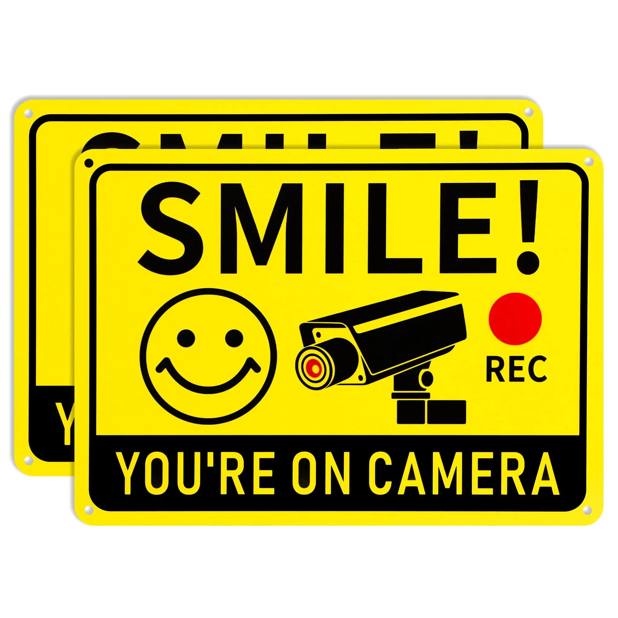2 Pack Smile You're on Camera Signs – Video Surveillance Signs Outdoor, 10"x7" Rust-Free Aluminum Warning Sign, UV Printed Weatherproof Security Camera Sign for Home, Business, Fence, Driveway