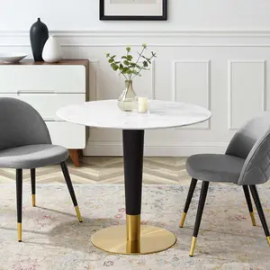 Modway Zinque 36" Artificial Marble Dining Table in Gold White