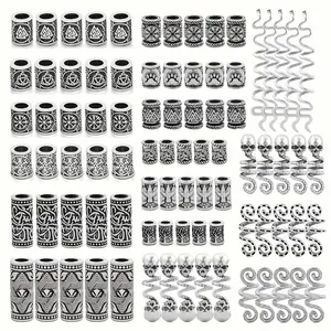 85pcs Hair Tube Beads Norwegian Viking Rune Hair Beard Beads Bracelet DIY Braided Beads For Hair Braids Viking Braids Long Braids Accessories Beaded Set Hair Decoration