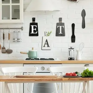 Wooden Kitchen Decoration Plaque, Wood Grain Print, 5 Counts/set Eat Letter & Sunflower Pattern Hanging Wall Art, Wall Decor, Modern Home Decor for Home Kitchen Dining Room