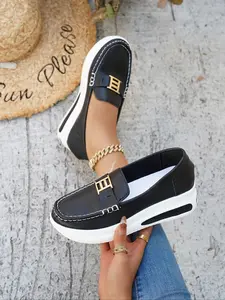 Women's Fashion PU Leather Loafers, One-Step Slip-On Casual Shoes, Comfortable Breathable Lightweight, All Seasons Wear