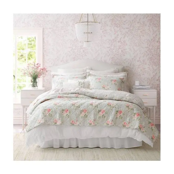 Laura Ashley Melany Pink Full Queen Quilt-ShamSet