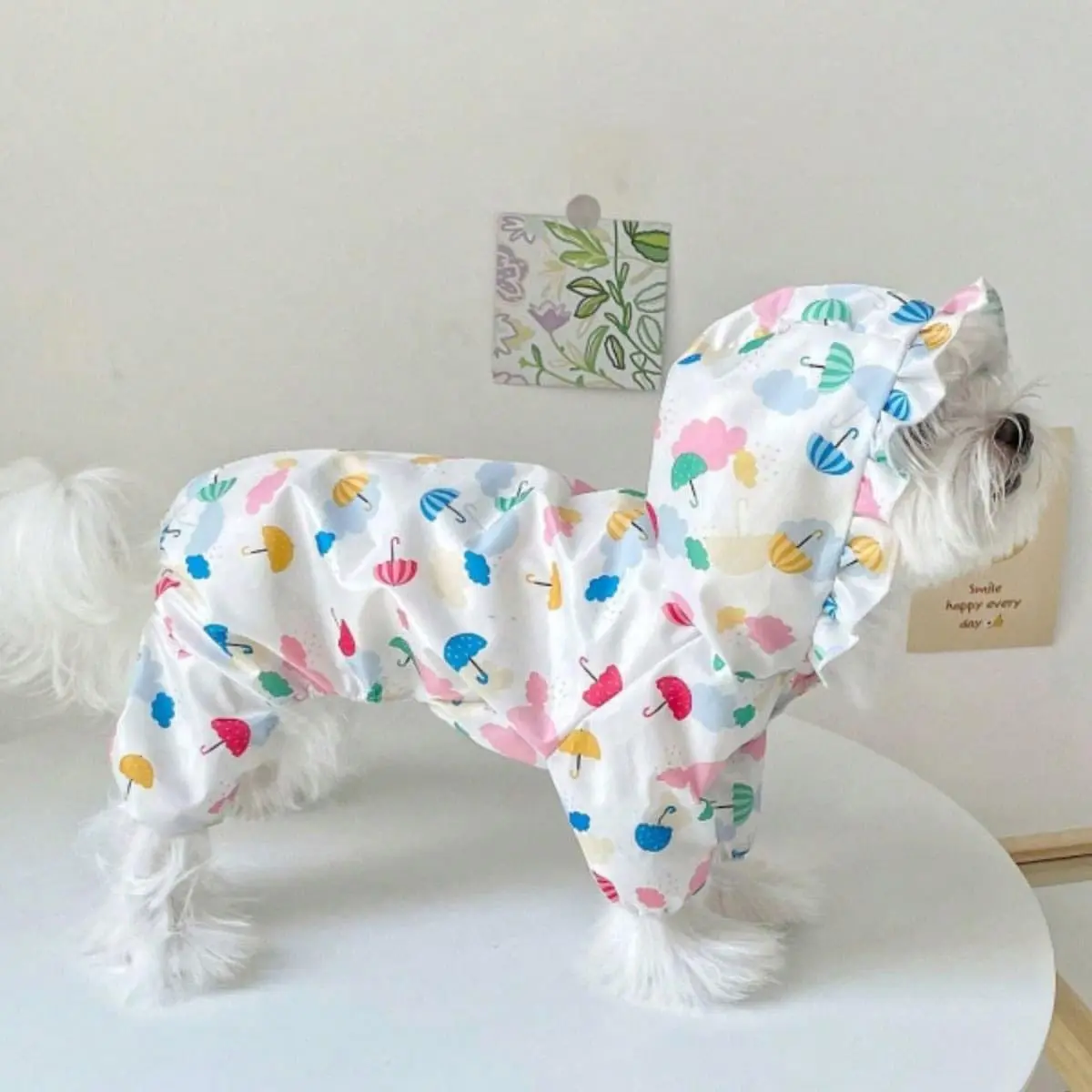 Umbrella Print Hooded Pet Raincoat, Cute Outdoor Pet Raincoat, Waterproof Puppy Poncho, Pet Clothes for Small Dogs, Dog & Cat Clothing Supplies