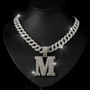 💎 Iced Out Letter "M" Pendant Cuban Link Chain| Hip Hop Initial Necklace