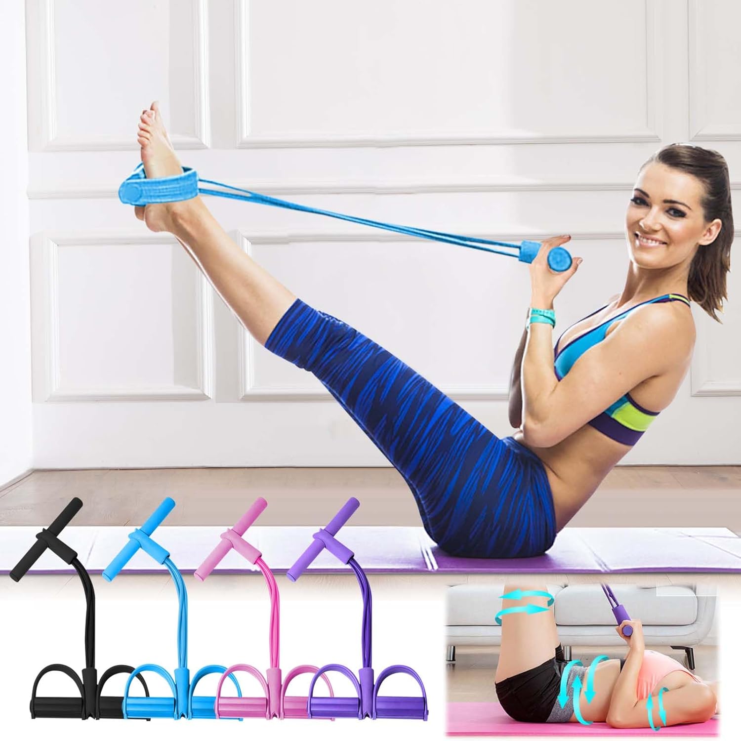 4-Tube Pedal Resistance Band Elastic Pull Rope, Home Gym Fitness Equipment for Full Body Workout