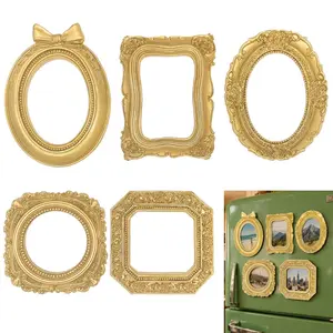 5PCS Small Picture Frames, Mini Gold Frames, Vintage Gold Frames, Table Top Decor, Magnetic Picture Frames for Refrigerator, Vintage Frame Set, Christmas Decor