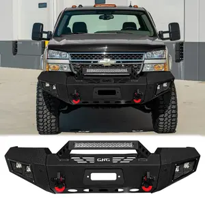 TIOYAR Steel Front Bumper Black Texture for 2003-2006 Chevy Silverado 1500/2500/3500 with Winch Plate LED Lights 2 x D-Rings Off-Road Performance