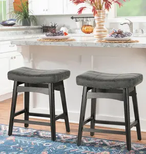 PHI VILLA Counter Height Bar Stools Set - Farmhouse Barstools with Upholstered Saddle Seat and Solid Wood Legs, Elegant Home Decor Modern Design Furniture Kitchen Chair