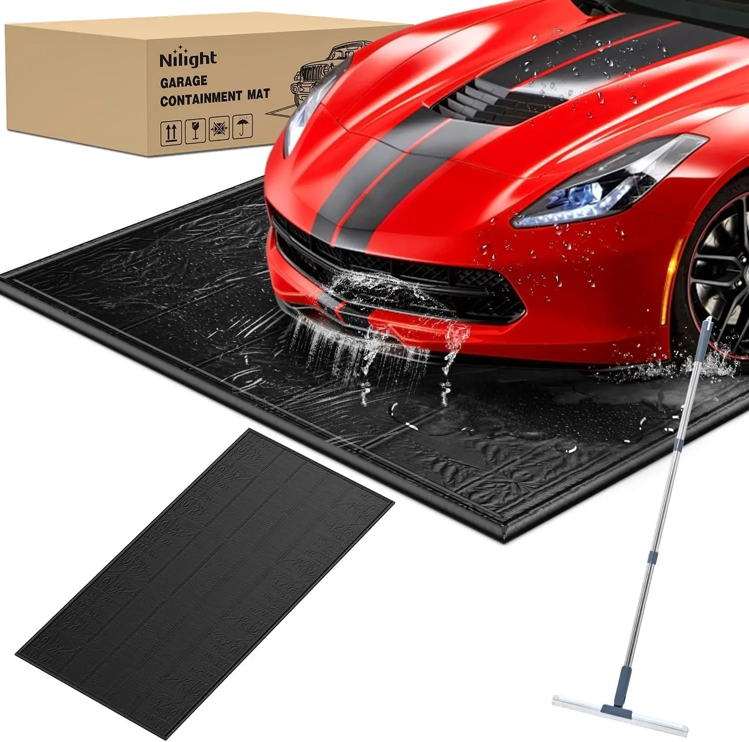 Nilight Garage Containment Mat 7'9" x 18', PVC Garage Floor Mat with 1.4" Foam Edge Barrier, Waterproof Car Snow Mat for Garage, Heavy Duty Black Floor Protection for SUV, Truck