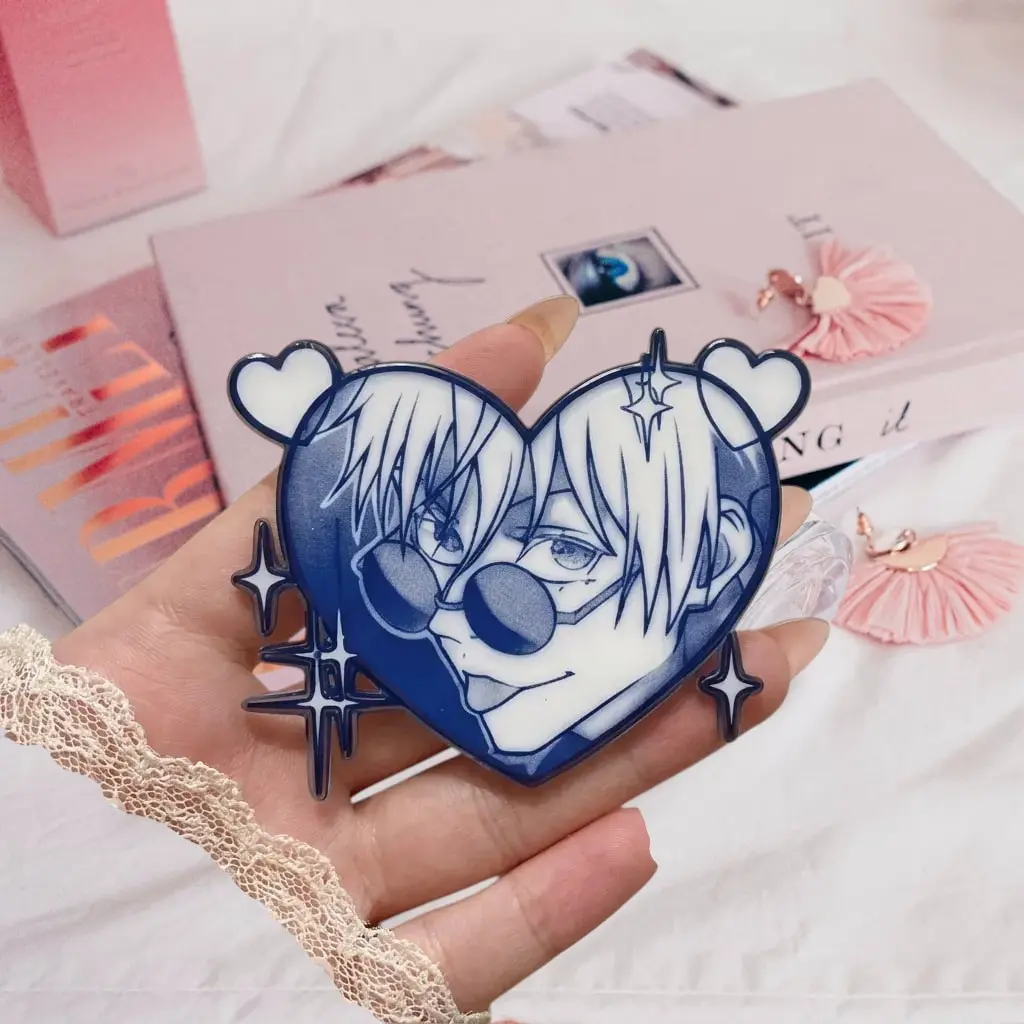 Anime Boy Heart Acrylic Phone Grip | Aesthetic Manga Character Clear Griptok Collapsible Smartphone Stand Holder