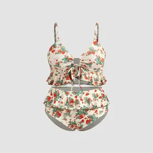 Cider [8 colors, size 0-26] Shaping V-neck Strawberry Graphic Bracelet Full Coverage Bikini Swimsuit Curve & Plus