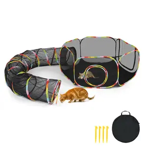 Rebuyhome Outdoor Cat Enclosures with Tunnel, Portable Cat Play Tent for Indoor Outdoor, Cat Playpen Enclosed for Cats Rabbits and Small Animals, Rainbow Color