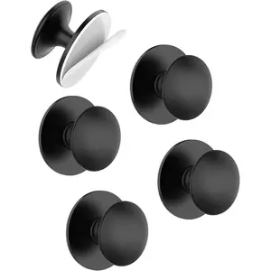 5 Pack Black Self-Adhesive Cabinet Knobs Self-Stick Hardware Kitchen Cabinet Handles No-Punch Peel and Stick Drawer Knobs for Refrigerators Dressers Windows Closets