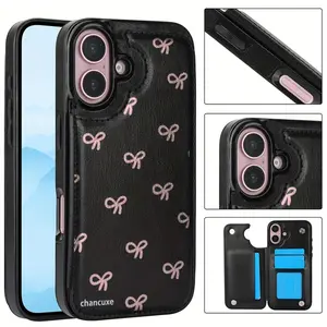 Bow Pattern Wallet Phone Case for iPhone 17/16/15/14/13/12 Pro Max/Pro/Plus/Air – PU Leather Card Holder Durable Smartphone Casing Protective