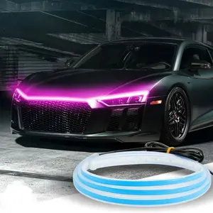 Car LED Hood Light Strip, 70.86 Inch 12V 10W Flexible Waterproof Daytime Running Lights for Car, Universal Engine Cover Decoration Accessories for Cars, SUVs, Trucks, Dynamic Scan Start-up Effect