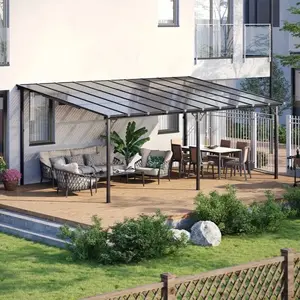 10X14Ft Wall-Mounted Hardtop Pergola & Gazebo Set | All-Weather Outdoor Cover with Slanted Roof & Awnings | Heavy Duty Backyard, Deck, Patio Shade Solution, RV Awnings, Mobile Home Awning.