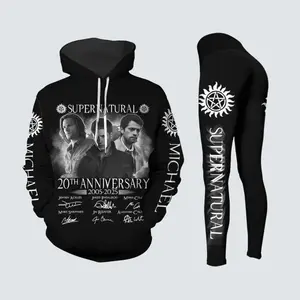 Supernatural 20th Anniversary Hoodie & Leggings Set – Inspired by Sam Winchester, Dean Winchester & Castiel, Winchester Brothers Fan Outfit, Unisex Cozy Lounge & Streetwear Apparel