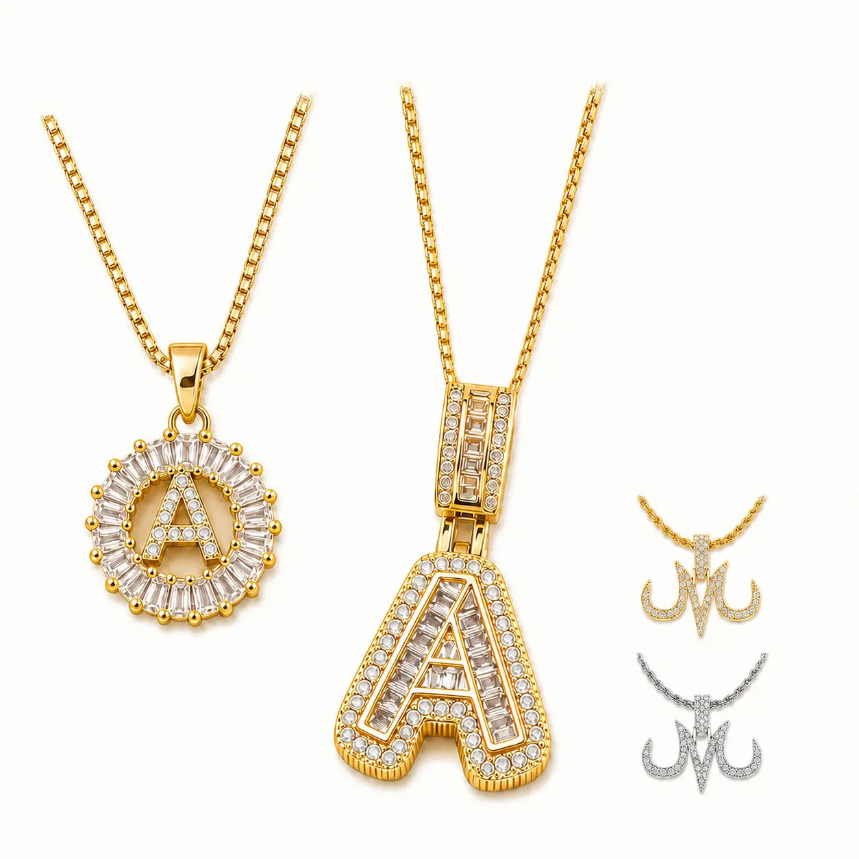 Buy 2 Get 1 FREE! Iced Out Initial Necklaces - 2 A-Z Personalized Sets + 1 Random Long JMJ Horn Chain Gift, Bold Look Chain & Link Costume Jewelry for Women, Everyday Wear Birthday Anniversary Gift