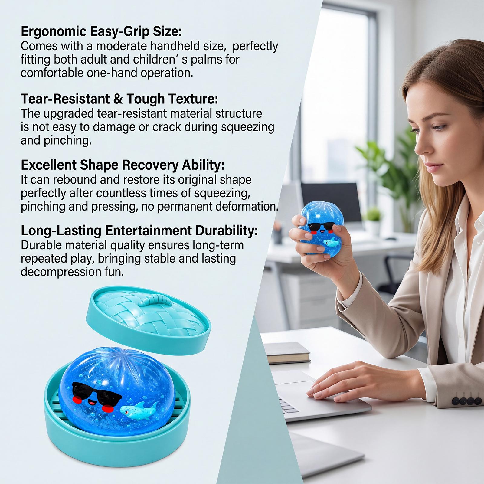 Kawaii Cool Sunglasses Transparent Glitter Steamed Bun Squishy Toy, Soft TPR Slow Rising Dumpling Stress Ball with Tiny Shark Decor & Mini Bamboo Steamer, Kids Birthday Party Supplies Classroom Reward Anxiety Fidget Toy for Boys Girls