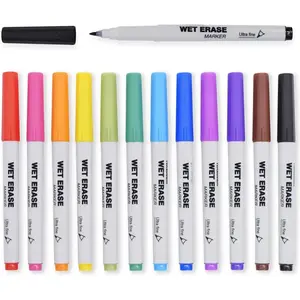 Wet Erase Markers Ultra Fine Tip,0.7mm,Low Odor,Extra Fine Point,12 Assorted Colors,Whiteboard Markers for Office,Home,or Planning Dry Erase Board,20703