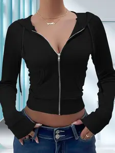 Pure Desire Hooded Zipper Sweatshirt, Early Autumn New Arrival, Waist Cinch Slim Fit, Daily Streetwear, Versatile Top for Spring & Fall