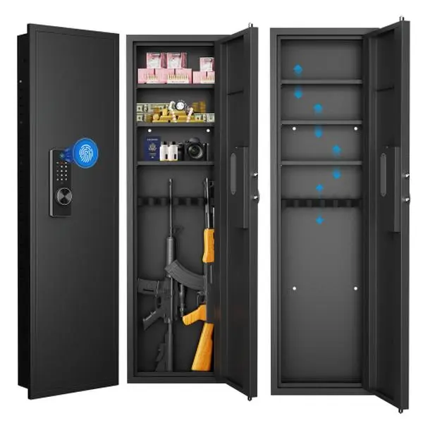 Bellemave   53 inch fingerprint touch panel wall mounted safe, concealed wall mounted safe with adjustable shelf, assembled storage multifunctional wall mounted safe for storing valuable items (fingerprint)
