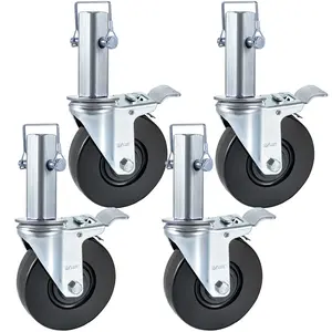 4 Pack 5" Heavy Duty Scaffolding Rubber Swivel Caster With Dual Locking 1.25" Square Stem 440LBS Capacity Per Wheel