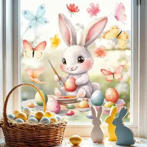 Cute Easter Bunny Hand-Drawn Egg Static Cling, Glass Door Window Sticker, Decorative Home Decoration, Spring Festival Gift, Decorative Stickers