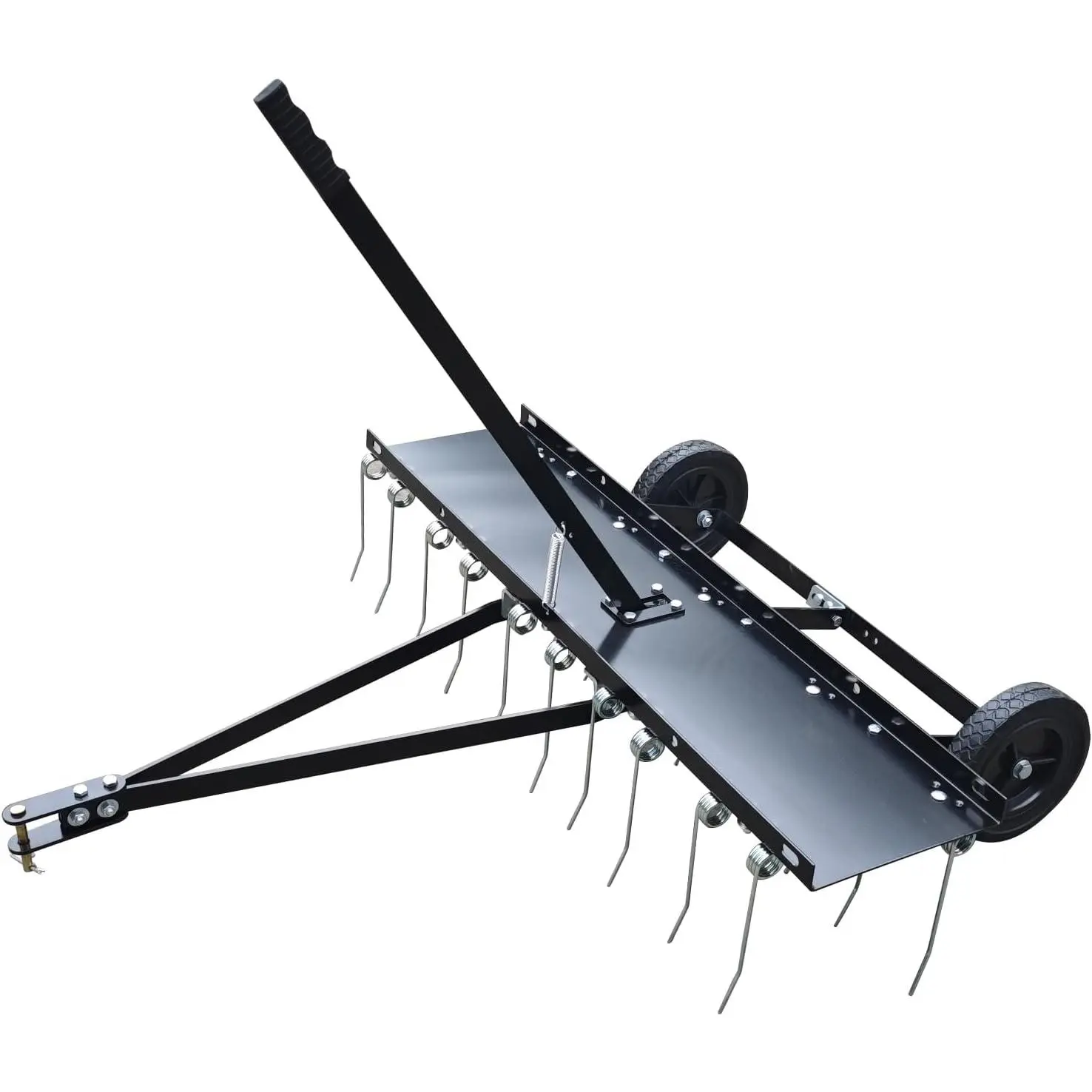 GARVEE Tow Behind Dethatcher, 48 Inch Tow Dethatcher with 24 Spring Steel Tines, Lawn Dethatcher Rake for ATV Mower, Tow Behind Lawn Rake with Lift Handle