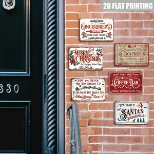 2D Flat 6pcs Vintage Christmas Metal Signs - Retro Gingerbread & Santa Themed Wall Art Decor, Durable Iron Holiday Decor Christmas Decorations for Home, Cafe, Bar, School, Bedroom, Bathroom, Workshop