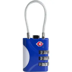 TSA Approved Locks for Luggage, Small Combo Lock with Code, Travel Padlock with Cable, TSA 007 Lock for Suitcase, Locker, Gym, Cabinet, Gun Case, Backpack, Zipper Locks for Travel (Blue)