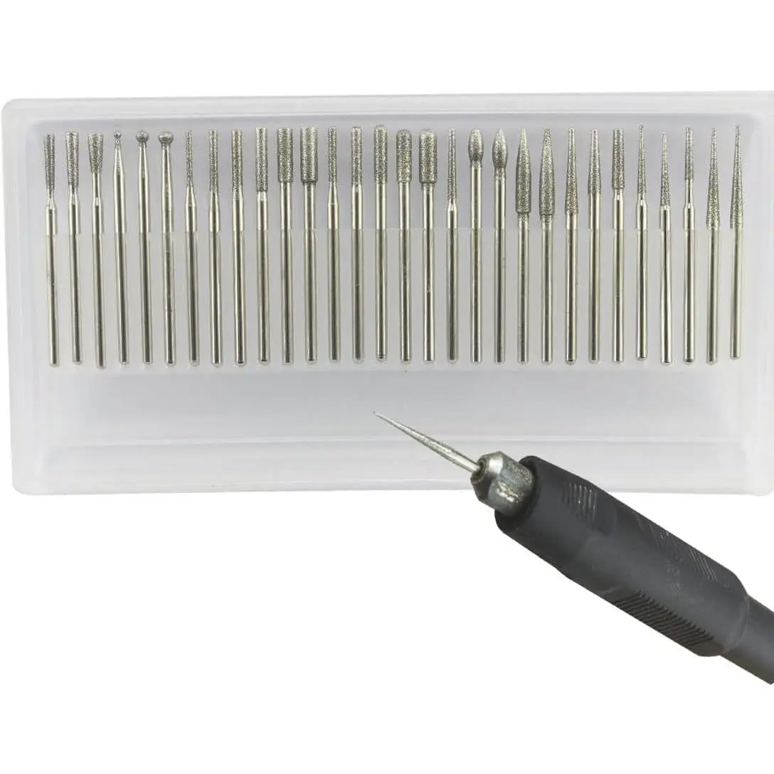 Luo ke 30 count  Burr Set, 3/32'' Shank  Mounted Stone Carving Bits fits for Dremel Rotary Tools