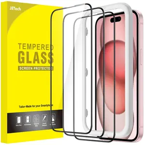 JETech Full Coverage Screen Protector for iPhone 15 Series, Black Edge Tempered Glass Film with Easy Installation Tool, Case-Friendly, HD Clear, 3-Pack