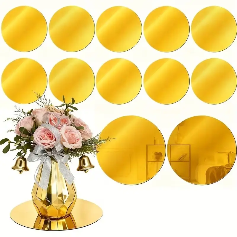 10pc, 20cm golden circular acrylic mirror tray, candle tray, shatterproof acrylic material, suitable for centerpiece decoration of dining tables, wedding decoration, birthday, party decoration, photo props, Home Decor, Decorating, Decoration Items