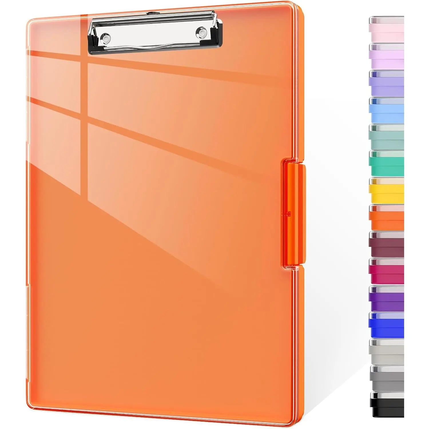 Clipboard with Storage, 8.5 x 11 Clip Boards with 2 Storage Case and A4 Paper Folder, Clear Dry Erase Top Panel, Heavy Duty Plastic, Folio & Side Opening, for , Teachers, Lawers,Orange