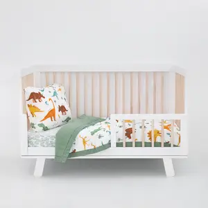 Cotton Muslin Toddler Bedding 3 Piece Set - Dino Names