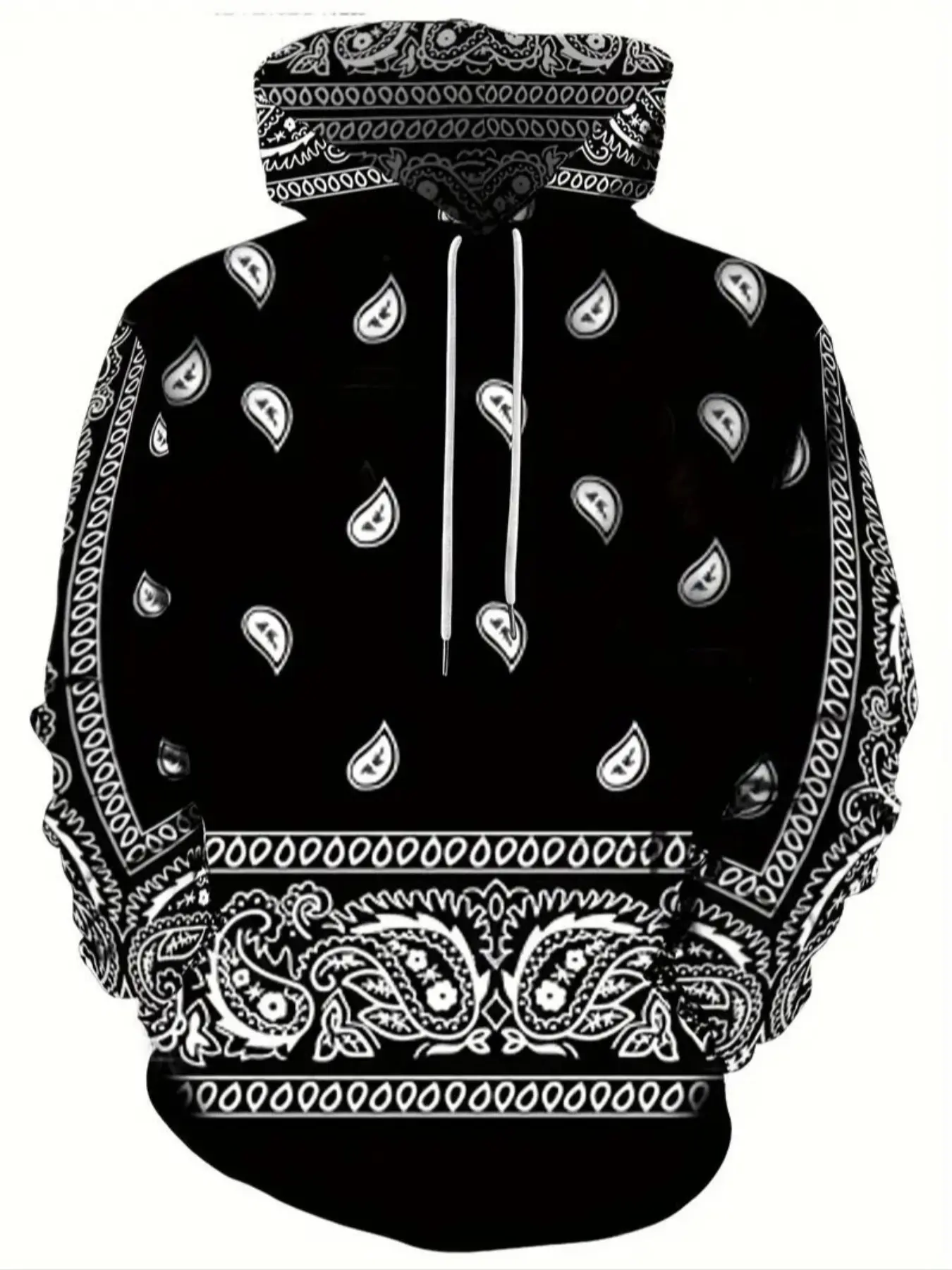 Men's Hooded Sweatshirt, Loose Fit Paisley Long Sleeve All Season Pullover Hoodie with Kangaroo Pocket, Fall Winter Streetwear, Casual Fashionable Outerwear, Casual Gift Option