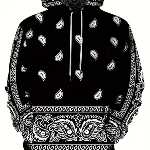 Men's Hooded Sweatshirt, Loose Fit Paisley Long Sleeve All Season Pullover Hoodie with Kangaroo Pocket, Fall Winter Streetwear, Casual Fashionable Outerwear, Casual Gift Option