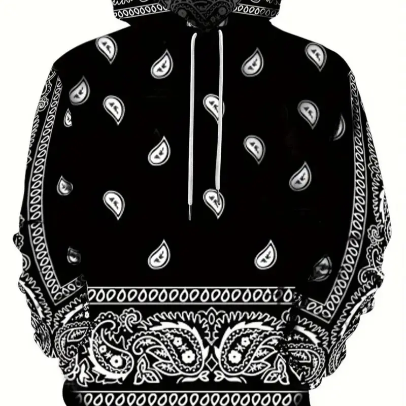 Men's Hooded Sweatshirt, Loose Fit Paisley Long Sleeve All Season Pullover Hoodie with Kangaroo Pocket, Fall Winter Streetwear, Casual Fashionable Outerwear, Casual Gift Option