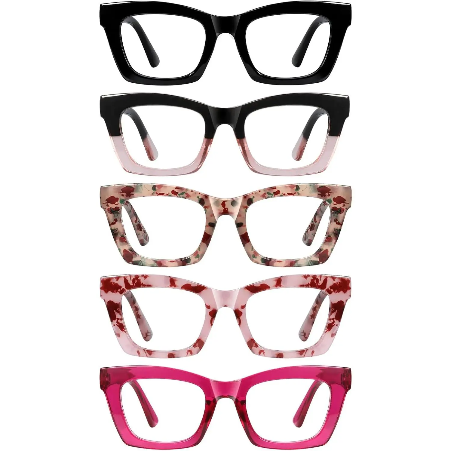 Oprah reading glasses for women-5 pack blue light blocking square fashion readers with spring hinge computer eyeglasses (Mix1, 1.50x) A01-Multicolor