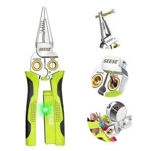 SEESE 8 in 1 Wire Stripper,Cutting and Pulling Wires,Cable Scissors,Voltage Tester,Hot Wire Judgment,Electricians Versatile Functionality Greenish