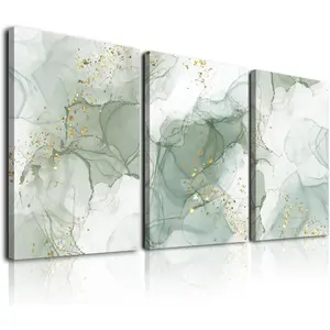 Sage Green Wall Art Set of 3,Abstract Green Wall Decor Living Room,Minimalist Modern Framed Wall Art Marble Line Beige Gold Green Canvas Artwork Paintings,Boho Room Decor,Bedroom Bathroom Office Artwork