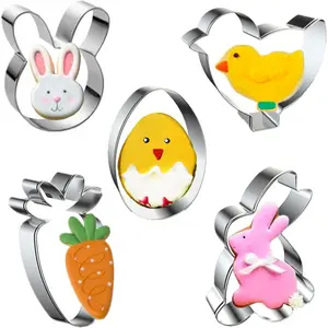Easter cookie molds, 5 pieces of chicken, carrot, egg, rabbit shaped metal cookie molds, stainless steel set, holiday themed baking kit