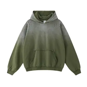 Inflation Men's 100% Cotton Oversized Hoodie Pullover - 2026 New Arrival, High-Street Wax-Dye Washed Gradient, Distressed Longsleeve, Comfortable Men's Hoodies, Unisex Casual Top for Father's Day Gift