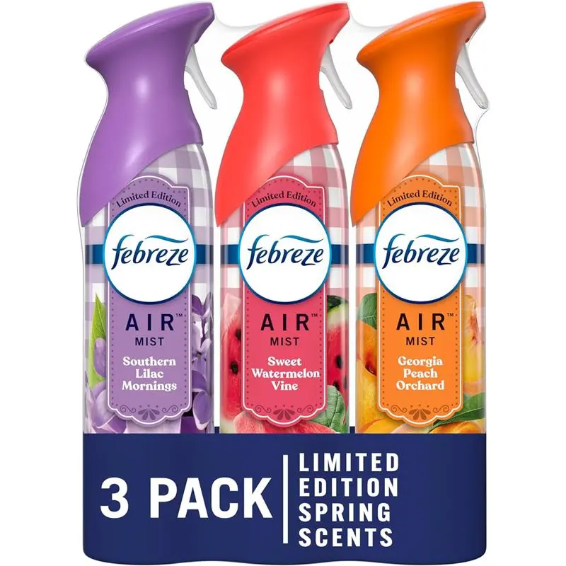 Odor-Fighting Air Mist Mixed Scent, Southern Lilac Mornings, Georgia Peach Orchard, Sweet Watermelon Vine, 8.8 oz. per Aerosol Can Freshener Room